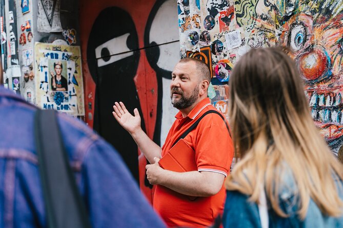 East End London Instagrammable Street Art and Graffiti Tour - The Seven Stars yard: stickers as the main event
