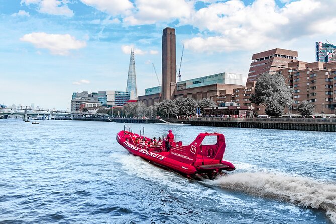 High-Speed Thames River Speedboat in London - Westminister landmarks: Houses of Parliament and Big Ben from the river