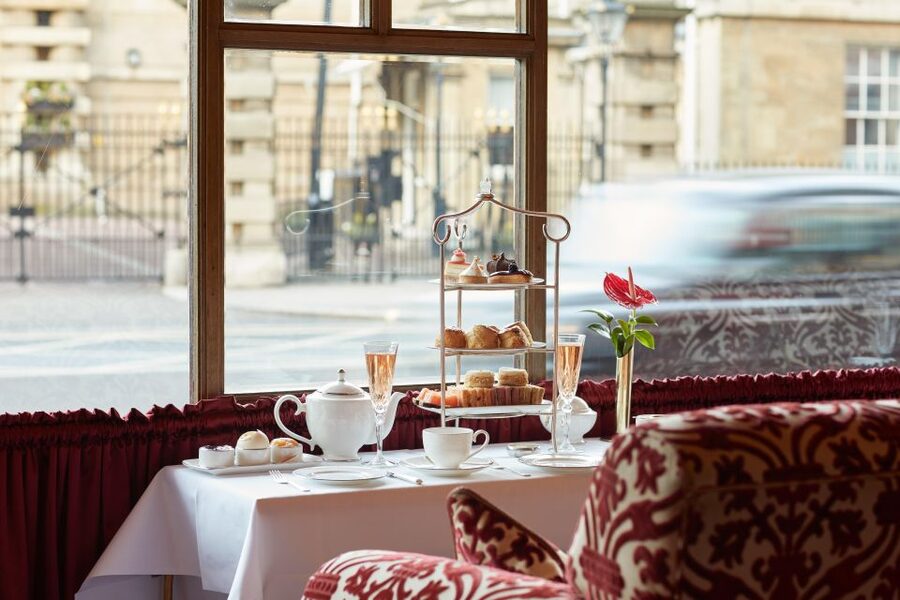 London: Afternoon Tea at The Rubens at the Palace - The sweet tray: chocolate, blackberry, citrus, and rhubarb